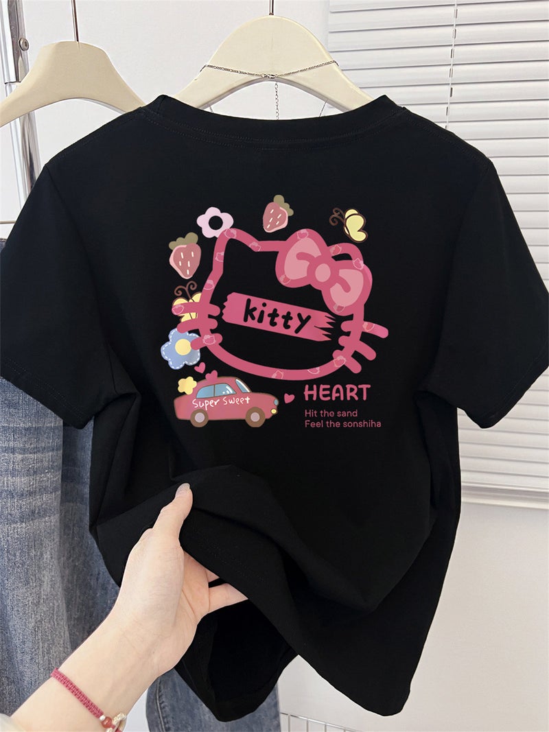 Pink anti-aging printed shoulder short-sleeved t-shirt for women's design sense niche summer 2025 new half-sleeved T-shirt top - Image 2