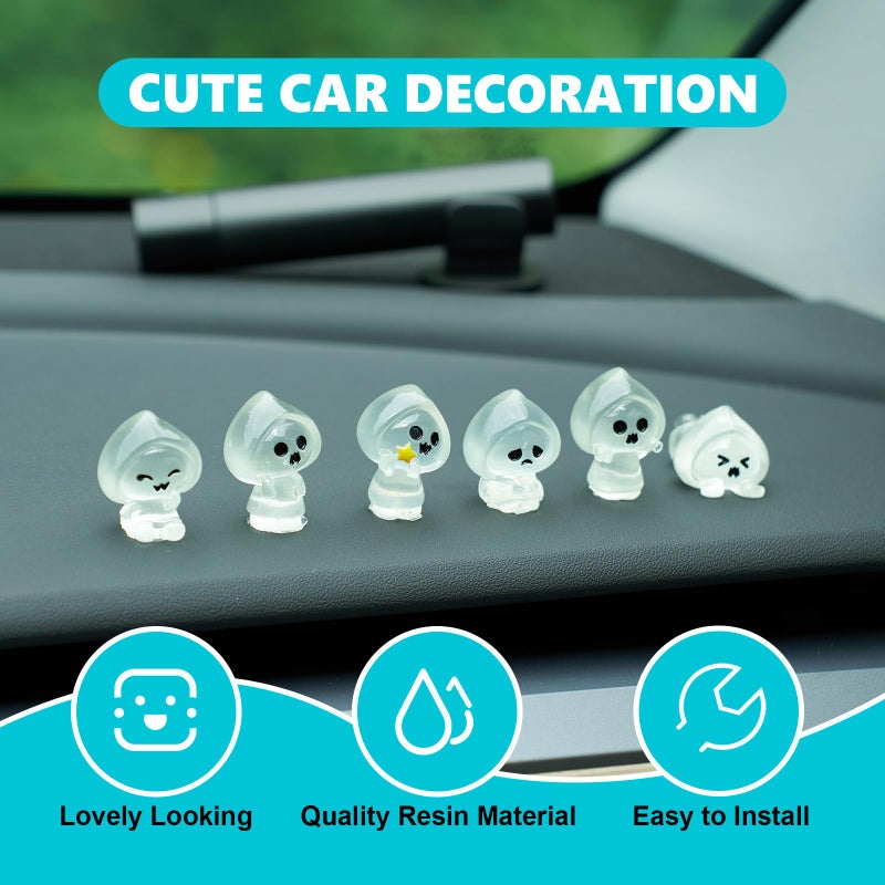Rislobx Luminous Cloaked Ghost Car Dashboard Decorations, 6PCS Cute Ghost with Cape Rear View Mirror Ornament Horror Car Interior Accessories - Image 3