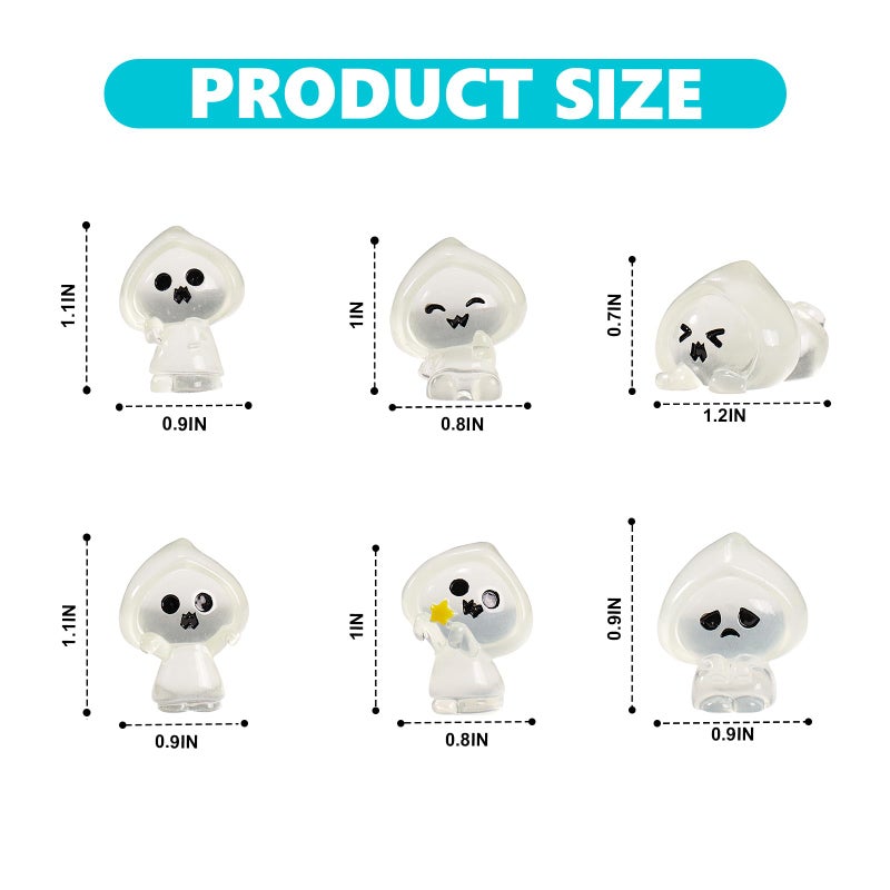 Rislobx Luminous Cloaked Ghost Car Dashboard Decorations, 6PCS Cute Ghost with Cape Rear View Mirror Ornament Horror Car Interior Accessories - Image 2