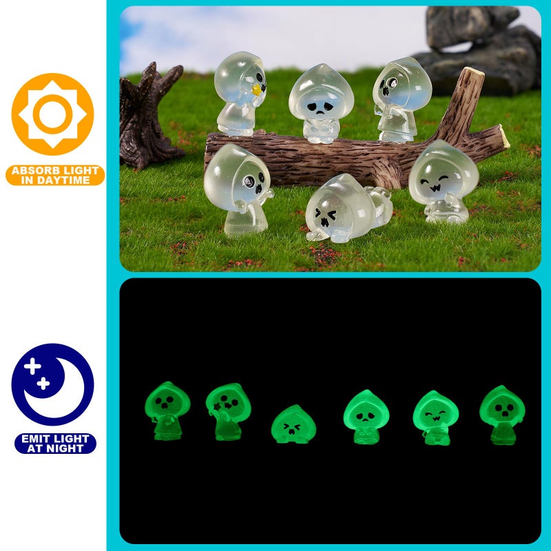 Rislobx Luminous Cloaked Ghost Car Dashboard Decorations, 6PCS Cute Ghost with Cape Rear View Mirror Ornament Horror Car Interior Accessories - Image 5
