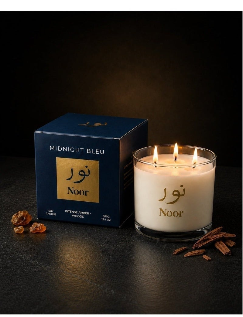 Noor Fragrances Midnight Bleu Luxury Scented Candle 380g – Premium Amber & Woody Home Fragrance Candle - Image 1