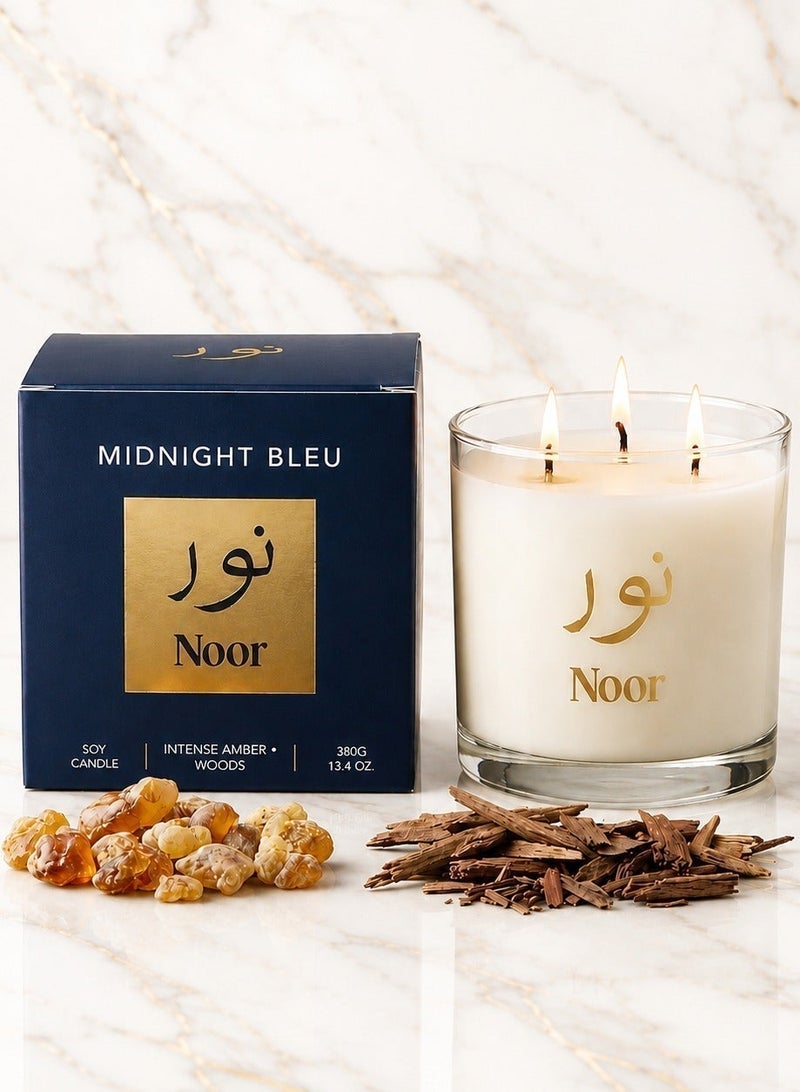 Noor Fragrances Midnight Bleu Luxury Scented Candle 380g – Premium Amber & Woody Home Fragrance Candle - Image 3