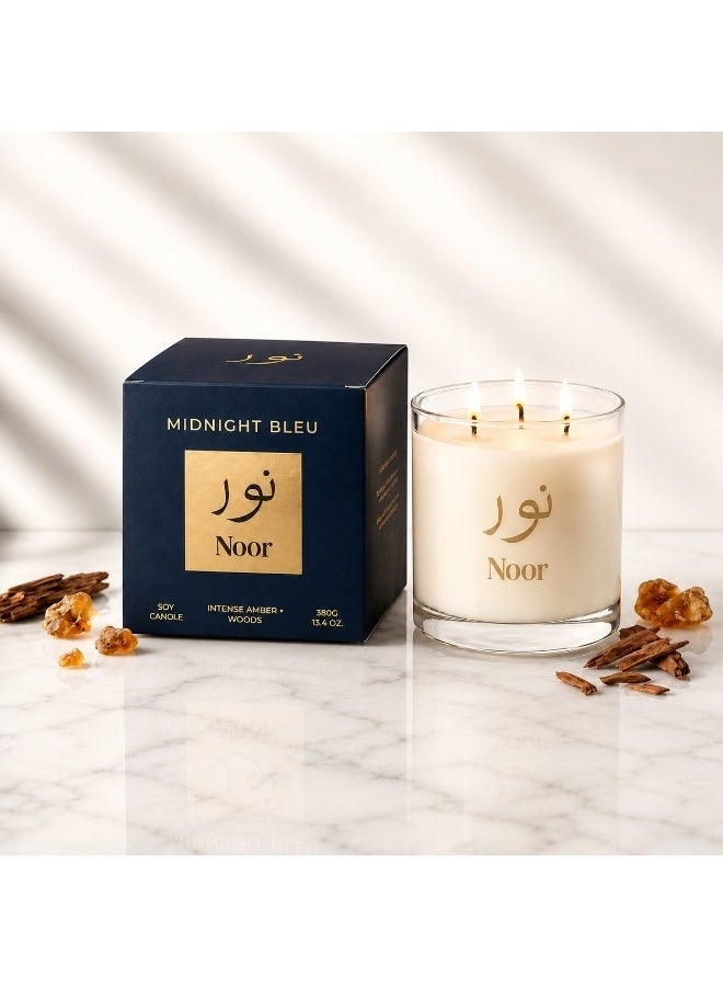 Noor Fragrances Midnight Bleu Luxury Scented Candle 380g – Premium Amber & Woody Home Fragrance Candle - Image 4