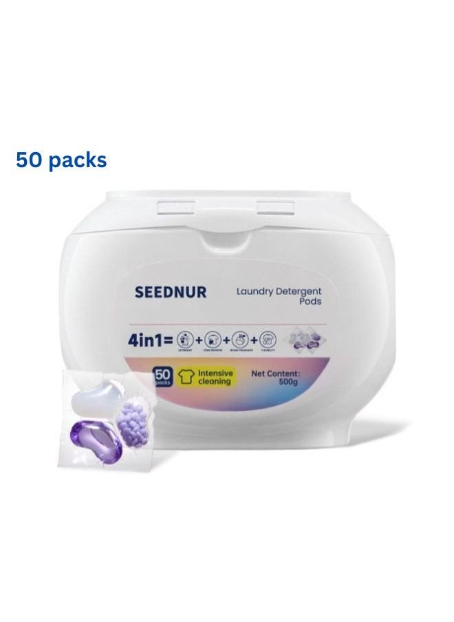SEEDNUR Seednur Laundry Detergent Pods 4in1 Plant Extract Laundry Capsules Long Lasting Fragrance Anti-Bacterial Laundry Detergent 50 packs  - Image 1