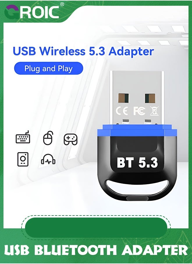 GROIC محول بلوتوث USB أزرق 5.3 للكمبيوتر المكتبي، توصيل وتشغيل جهاز استقبال دونجل بلوتوث صغير وجهاز إرسال للكمبيوتر المحمول وسماعات رأس بلوتوث ولوحة المفاتيح ومكبرات الصوت والماوس والطابعة Windows 11/10/8.1  - Image 2
