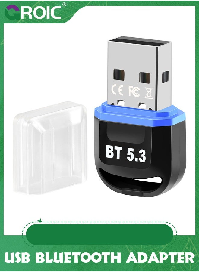GROIC - Blue USB Bluetooth Adapter 5.3 for Desktop PC, Plug & Play Mini Bluetooth Dongle Receiver & Transmitter for Laptop Computer Bluetooth Headphones Keyboard Mouse Speakers Printer Windows 11/10/8.1 - Image 1
