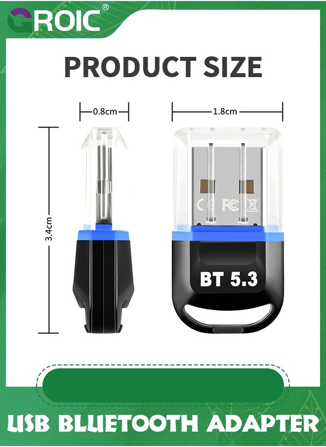 GROIC - Blue USB Bluetooth Adapter 5.3 for Desktop PC, Plug & Play Mini Bluetooth Dongle Receiver & Transmitter for Laptop Computer Bluetooth Headphones Keyboard Mouse Speakers Printer Windows 11/10/8.1 - Image 1