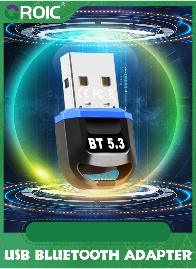 GROIC محول بلوتوث USB أزرق 5.3 للكمبيوتر المكتبي، توصيل وتشغيل جهاز استقبال دونجل بلوتوث صغير وجهاز إرسال للكمبيوتر المحمول وسماعات رأس بلوتوث ولوحة المفاتيح ومكبرات الصوت والماوس والطابعة Windows 11/10/8.1  - Image 4