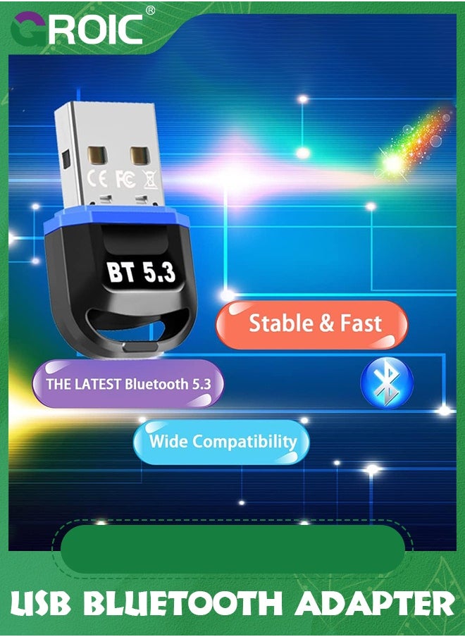 GROIC محول بلوتوث USB أزرق 5.3 للكمبيوتر المكتبي، توصيل وتشغيل جهاز استقبال دونجل بلوتوث صغير وجهاز إرسال للكمبيوتر المحمول وسماعات رأس بلوتوث ولوحة المفاتيح ومكبرات الصوت والماوس والطابعة Windows 11/10/8.1  - Image 5
