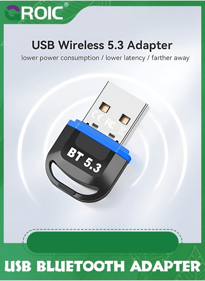 GROIC محول بلوتوث USB أزرق 5.3 للكمبيوتر المكتبي، توصيل وتشغيل جهاز استقبال دونجل بلوتوث صغير وجهاز إرسال للكمبيوتر المحمول وسماعات رأس بلوتوث ولوحة المفاتيح ومكبرات الصوت والماوس والطابعة Windows 11/10/8.1  - Image 1