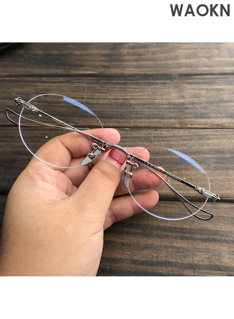 WAOKN Anti Blue Light Glasses Women Men - Retro Round Computer Glasses Blue Light Filter Digital Devices with Metal Frame 100% UV Protection, Anti Eye Eyestrain UV 400 Protection Reading Gaming Glasses - Image 2