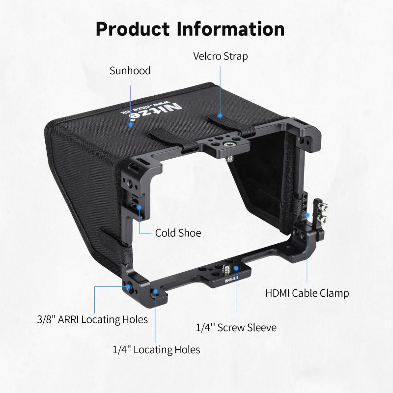Nitze Cage for PortKeys BM5/BM5 III/BM5 III WR - 5.5" Monitor with Sunhood & HDMI Cable Clamp - JTP2-BM5 - Image 2