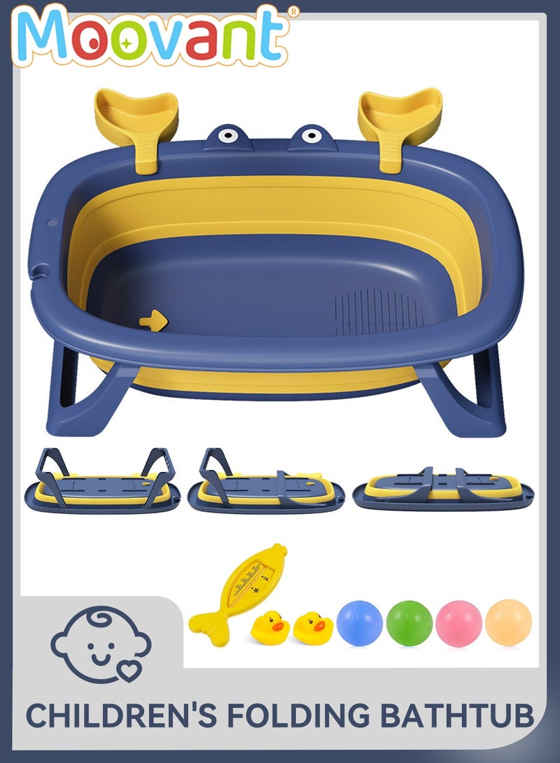 موفانت حوض استحمام قابل للطي للأطفال مكون من 9 قطع، حوض استحمام كبير مضاد للانزلاق، قابل للطي بشكل متكرر وسهل التخزين، يتضمن ألعاب استحمام وشبكة استحمام عائمة للاستلقاء والاستحمام - Image 1