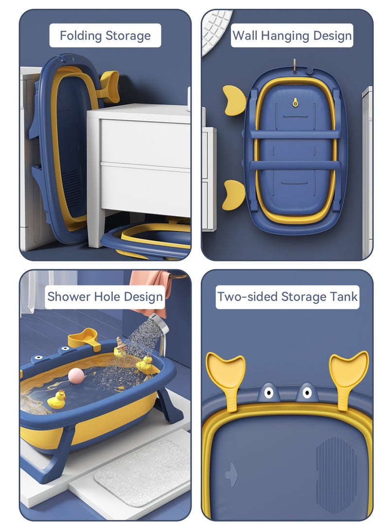 موفانت حوض استحمام قابل للطي للأطفال مكون من 9 قطع، حوض استحمام كبير مضاد للانزلاق، قابل للطي بشكل متكرر وسهل التخزين، يتضمن ألعاب استحمام وشبكة استحمام عائمة للاستلقاء والاستحمام - Image 5
