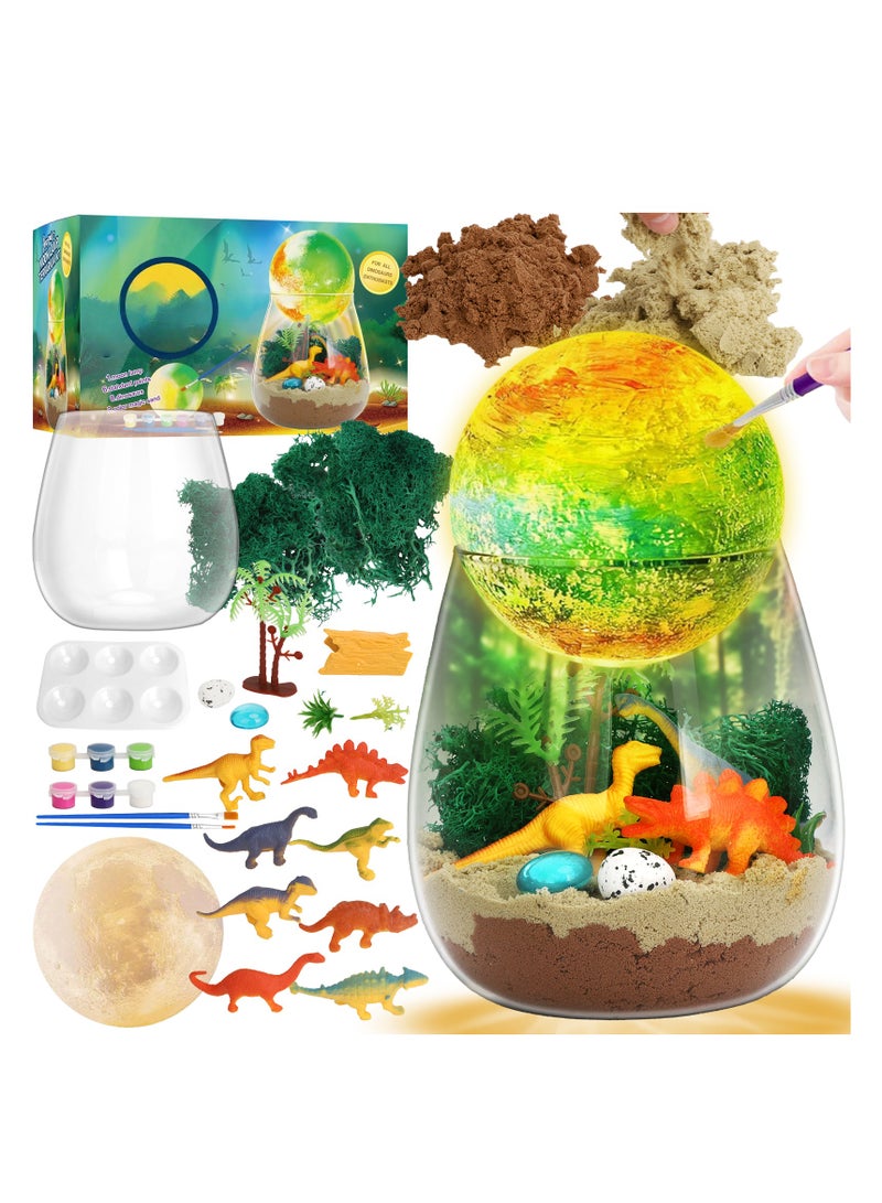 راكاي مجموعة أدوات يدوية لتيراريوم الديناصورات، هدايا ديناصورات للأولاد، هدية عيد ميلاد للأطفال الأولاد من سن 4 و5 و6 و7 و8 و12 عامًا، فنون وحرف يدوية، مصباح قمري LED ليلي يمكنك صنعه بنفسك، هدايا - Image 1