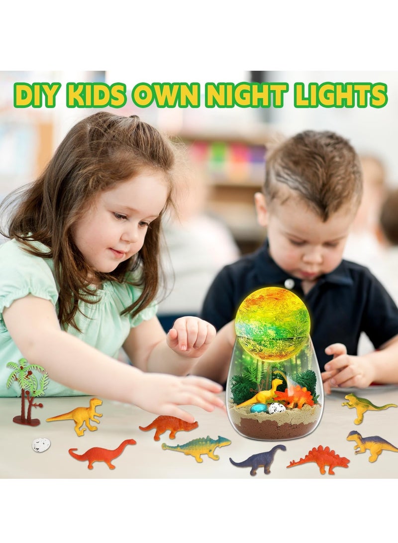 راكاي مجموعة أدوات يدوية لتيراريوم الديناصورات، هدايا ديناصورات للأولاد، هدية عيد ميلاد للأطفال الأولاد من سن 4 و5 و6 و7 و8 و12 عامًا، فنون وحرف يدوية، مصباح قمري LED ليلي يمكنك صنعه بنفسك، هدايا - Image 2