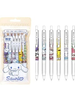 Sanrio Set of 6 Kuromi 0.5mm Press Sign Pens, Pompom Purin Girls Student Anime Melody Pachacco Cinnamoroll Pen  - Image 1