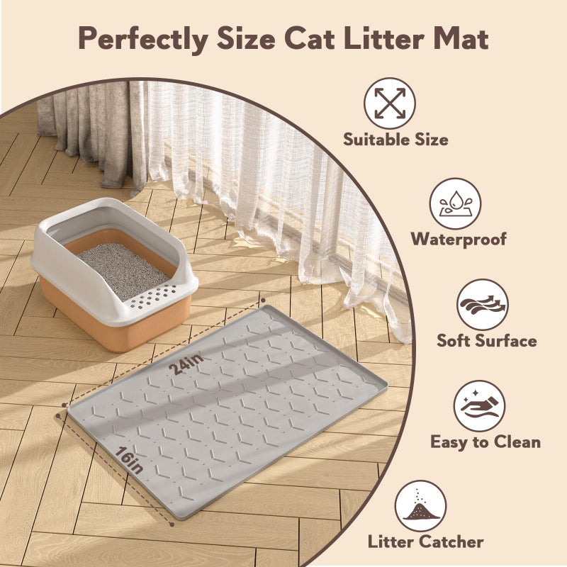 Garoopion Cat Litter Box Mat, Silicone Kitty Litter Mat, 24" X 16" Waterproof Silicone Pad for Floor, Light Gray - Image 4