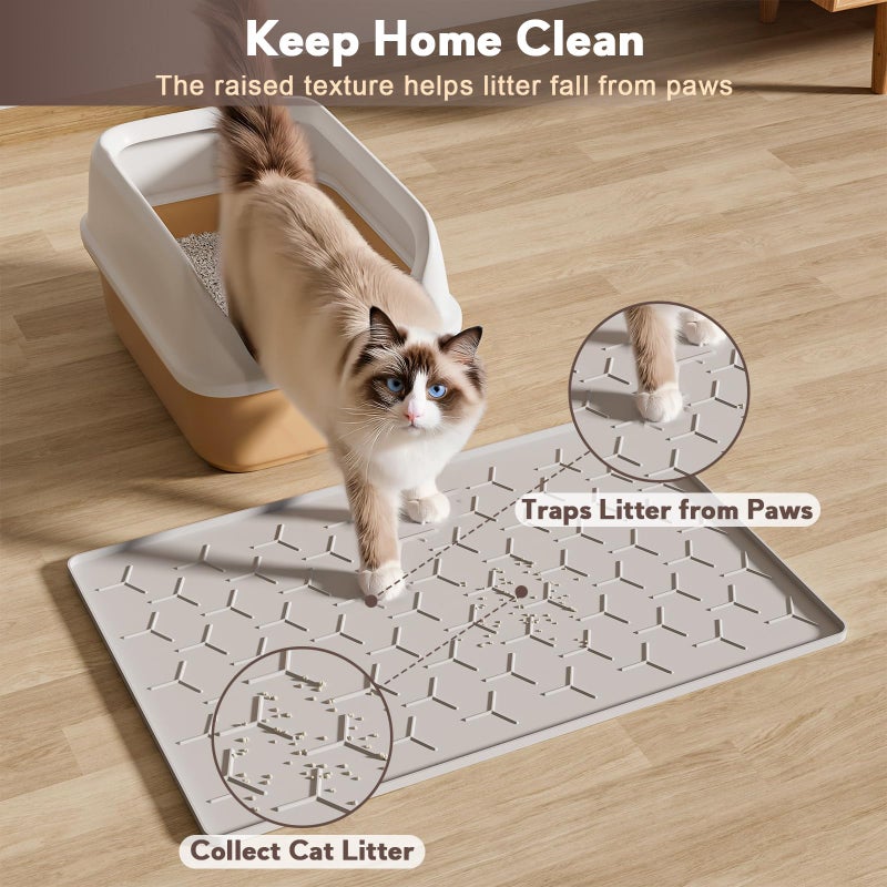 Garoopion Cat Litter Box Mat, Silicone Kitty Litter Mat, 24" X 16" Waterproof Silicone Pad for Floor, Light Gray - Image 3
