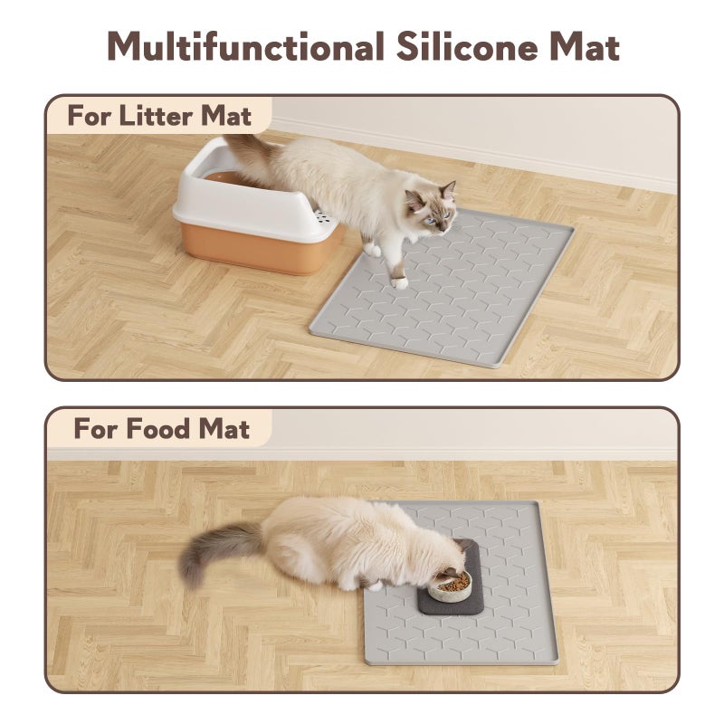 Garoopion Cat Litter Box Mat, Silicone Kitty Litter Mat, 24" X 16" Waterproof Silicone Pad for Floor, Light Gray - Image 5