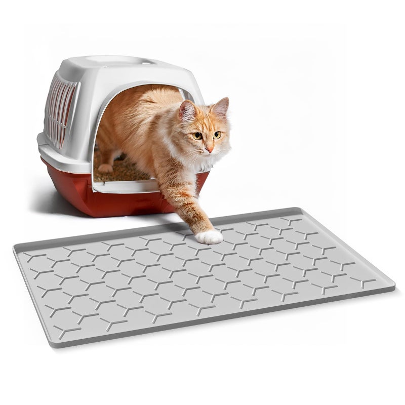 Garoopion Cat Litter Box Mat, Silicone Kitty Litter Mat, 24" X 16" Waterproof Silicone Pad for Floor, Light Gray - Image 1