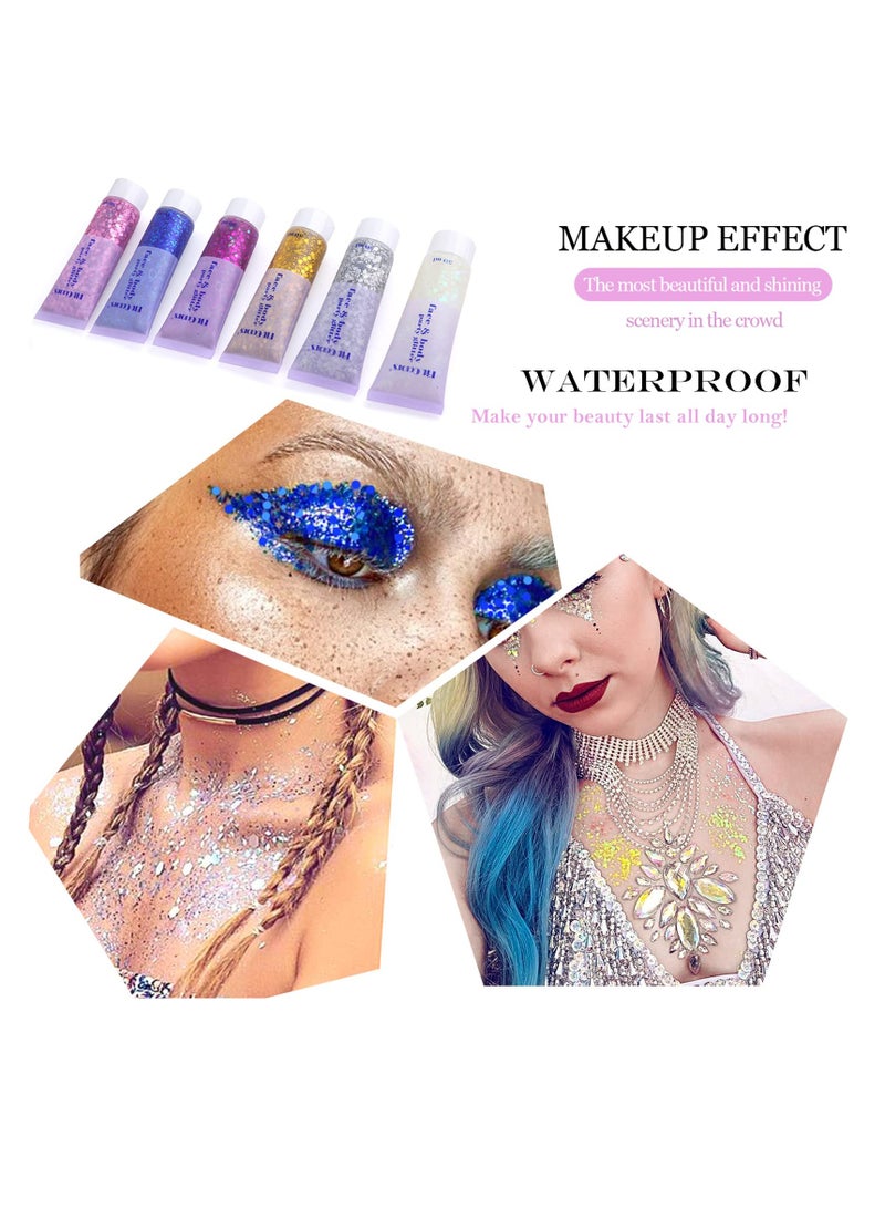 KASTWAVE 2pcs Body Glitter Mermaid Sequins Liquid Holographic Gel Chunky Face Eye Lip Hair Nail Festival Makeup Sparkling for Women Blue Silver - Image 3
