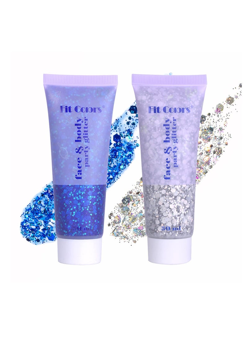 KASTWAVE 2pcs Body Glitter Mermaid Sequins Liquid Holographic Gel Chunky Face Eye Lip Hair Nail Festival Makeup Sparkling for Women Blue Silver - Image 1
