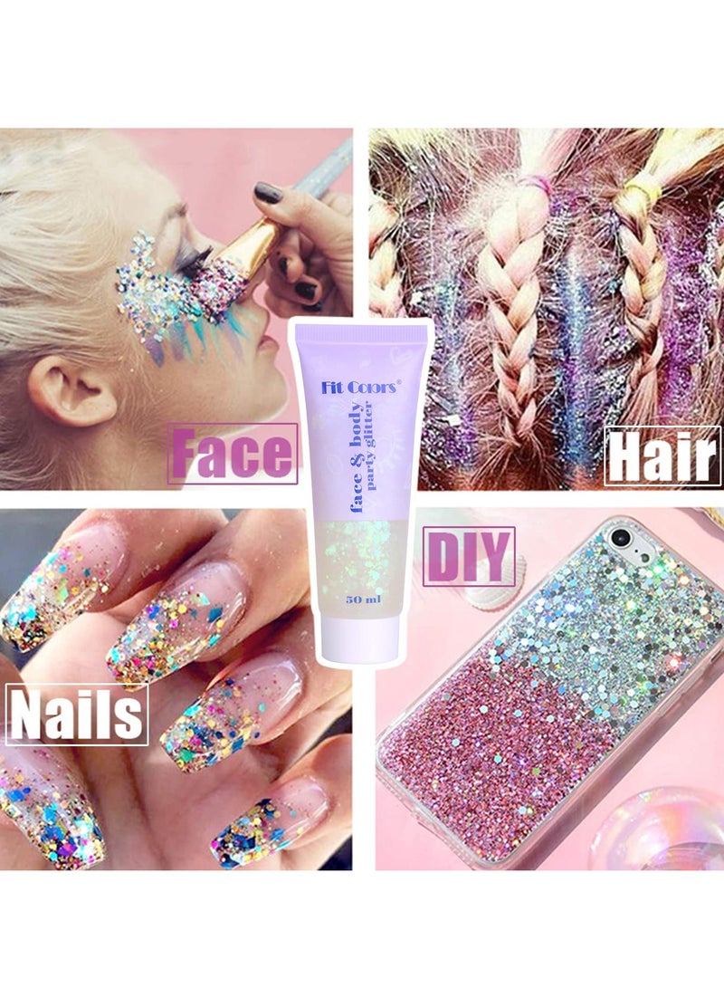 KASTWAVE 2pcs Body Glitter Mermaid Sequins Liquid Holographic Gel Chunky Face Eye Lip Hair Nail Festival Makeup Sparkling for Women Blue Silver - Image 4