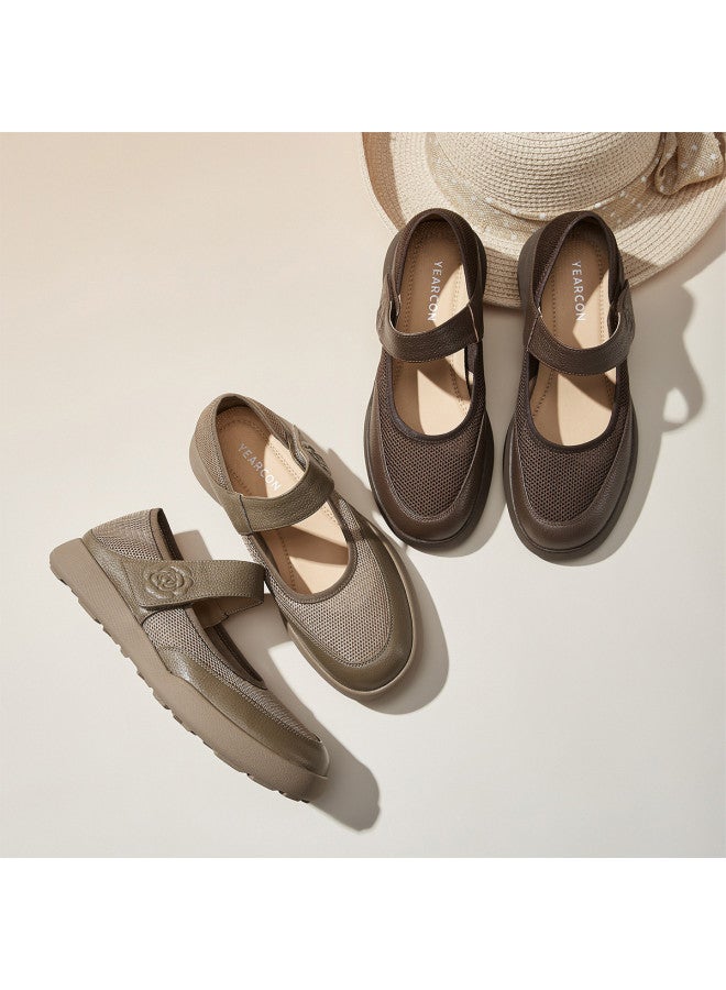 YEARCON أحذية ماري جين النسائية من ليب مونس، جديدة بتصميم ريترو مع فيلكرو، مناسبة لفصلي الربيع والخريف، بسيطة وقصيرة، مسطحة وعصرية. - Image 4