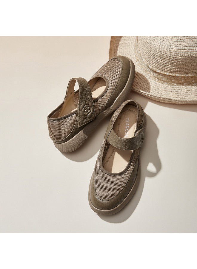 YEARCON أحذية ماري جين النسائية من ليب مونس، جديدة بتصميم ريترو مع فيلكرو، مناسبة لفصلي الربيع والخريف، بسيطة وقصيرة، مسطحة وعصرية. - Image 2