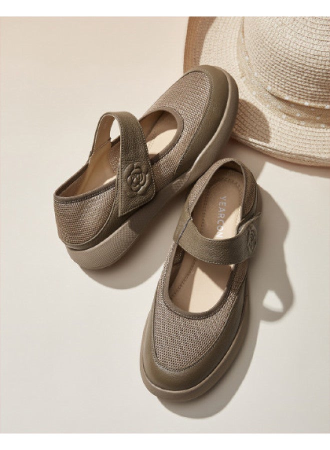 YEARCON أحذية ماري جين النسائية من ليب مونس، جديدة بتصميم ريترو مع فيلكرو، مناسبة لفصلي الربيع والخريف، بسيطة وقصيرة، مسطحة وعصرية. - Image 1