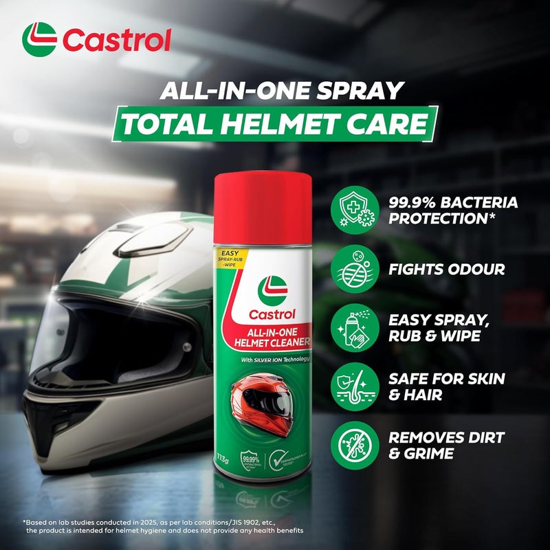 Castrol منظف خوذة شامل - رذاذ رغوي مضاد للروائح ومضاد للبكتيريا | رذاذ واحد للخوذة من الداخل والخارج | مختبر جلدياً | يجف بسرعة | مناسب لجميع الخوذات (125 مل) - Image 5