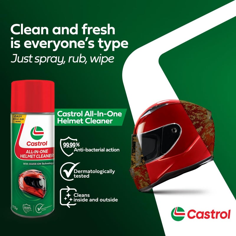 Castrol منظف خوذة شامل - رذاذ رغوي مضاد للروائح ومضاد للبكتيريا | رذاذ واحد للخوذة من الداخل والخارج | مختبر جلدياً | يجف بسرعة | مناسب لجميع الخوذات (125 مل) - Image 4