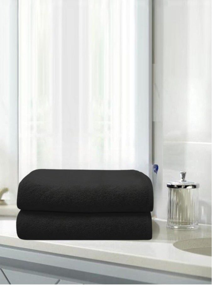 1Chase Set of 2 - 70x140 CM Premium Bath Towel 650 GSM , Black - Image 1