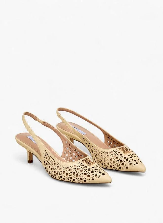 ELLE Women Cutout Accent Slingback Kitten Heel Sandals