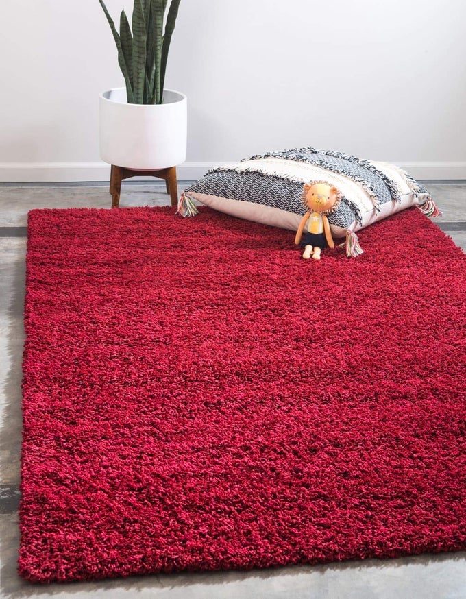 SOLID SHAG COLLECTION AREA RUG 8 X 10 RECTANGLE CHERRY RED
