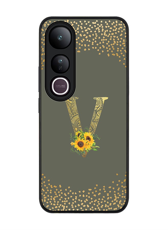 Stylizedd For vivo V50 Lite Case,Slim fit Camera Protection, Shockproof Thin Phone cover  - Custom Floral Monogram - V  (Olive Green )
