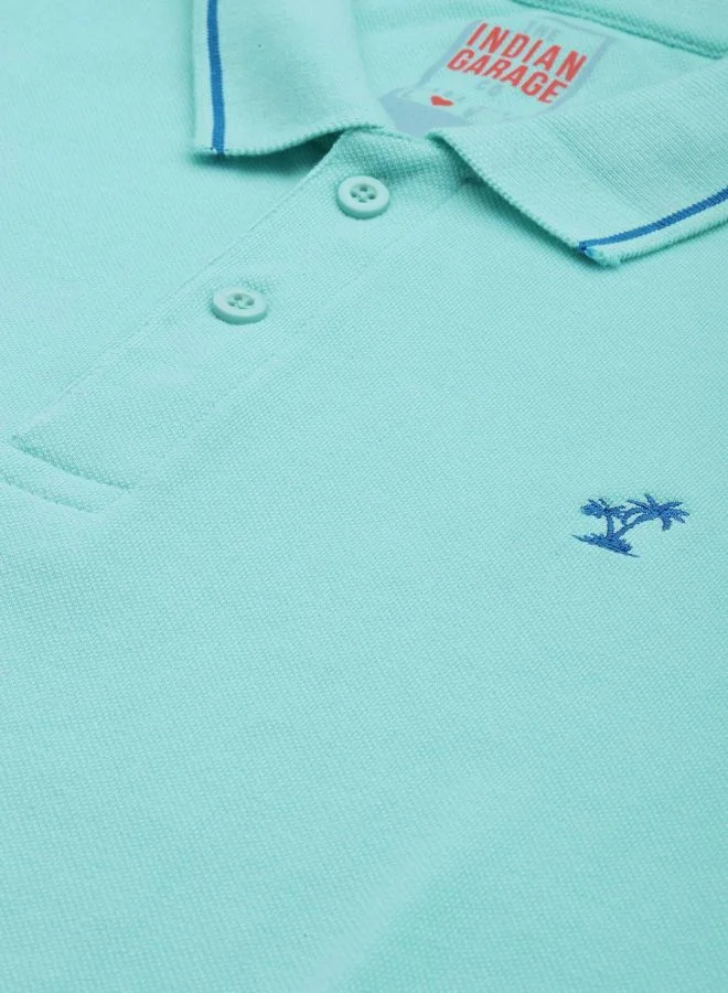 The Indian Garage Co Men Slim Fit Solid Polo Collar Tshirt