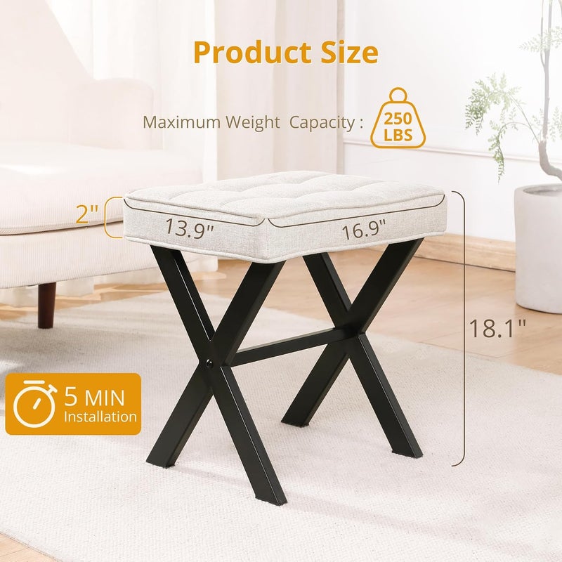 LUE BONA Modern Ottoman Foot Stool with X-Leg Design, Linen Color - Image 2