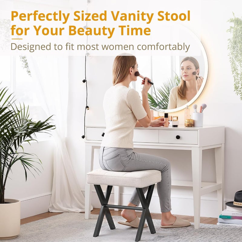 LUE BONA Modern Ottoman Foot Stool with X-Leg Design, Linen Color - Image 3