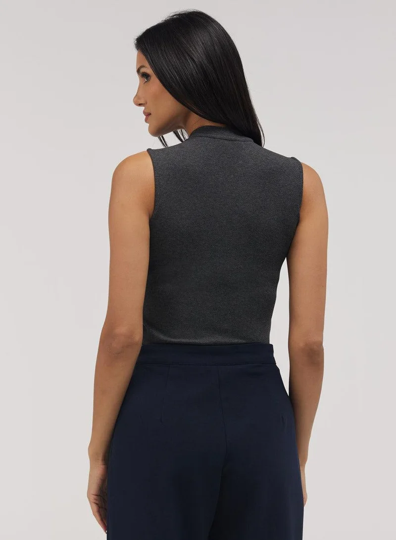 Zigzag  Rib Skinny Top - Dark Grey for Women | Best Price UAE
