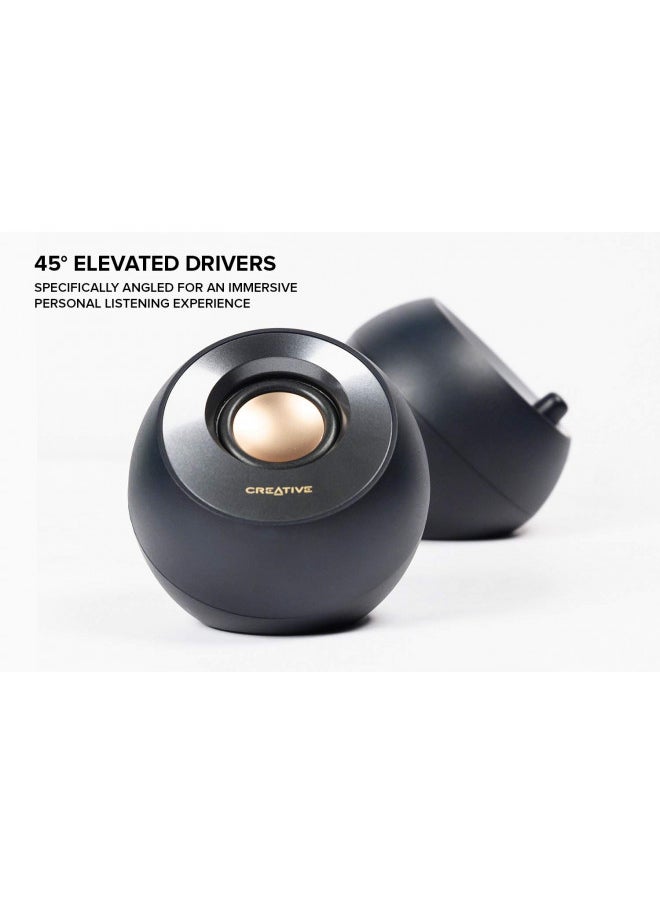 Creative - Creative Pebble V2 - Minimalistic 2.0 USB-C Powered Desktop Speakers, 3.5 mm AUX-in, Up to 8W RMS Power for Computers and Laptops, Type-A Adapter Included and Extended Cable (Black) - Image 1