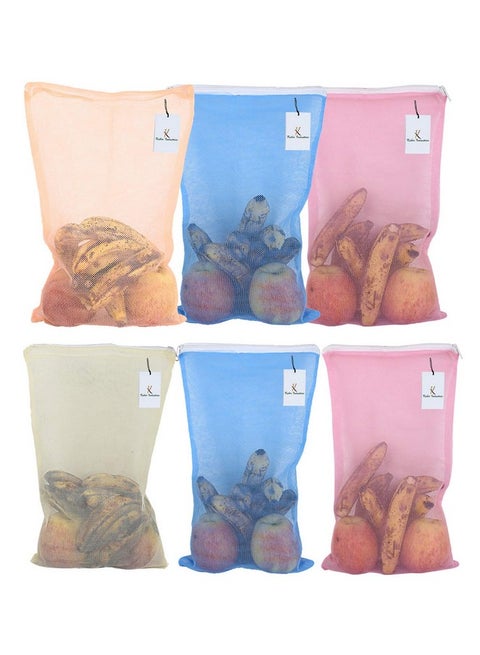 Kuber Industries Reusable Mesh Fridge Bag|Plain Design With Microfiber Material|Zipper Plus Handy (Assorted) (Pack of 6)