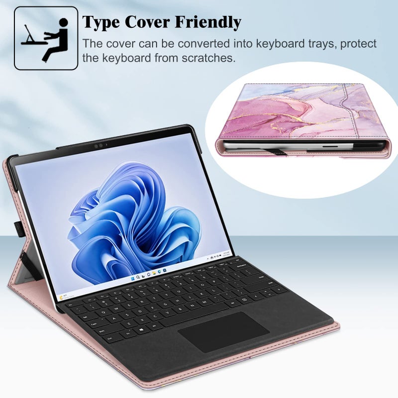 Fintie Case for 13 Inch Microsoft Surface Pro 11/10/9 - Multiple Angle Viewing Portfolio Business Cover with Pocket & Stylus Holder, Compatible with Type Cover Keyboard, Glitter Marble - Image 4