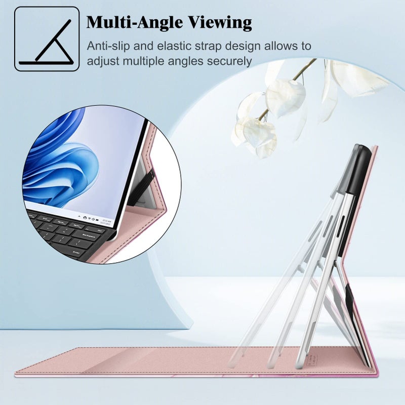 Fintie Case for 13 Inch Microsoft Surface Pro 11/10/9 - Multiple Angle Viewing Portfolio Business Cover with Pocket & Stylus Holder, Compatible with Type Cover Keyboard, Glitter Marble - Image 3