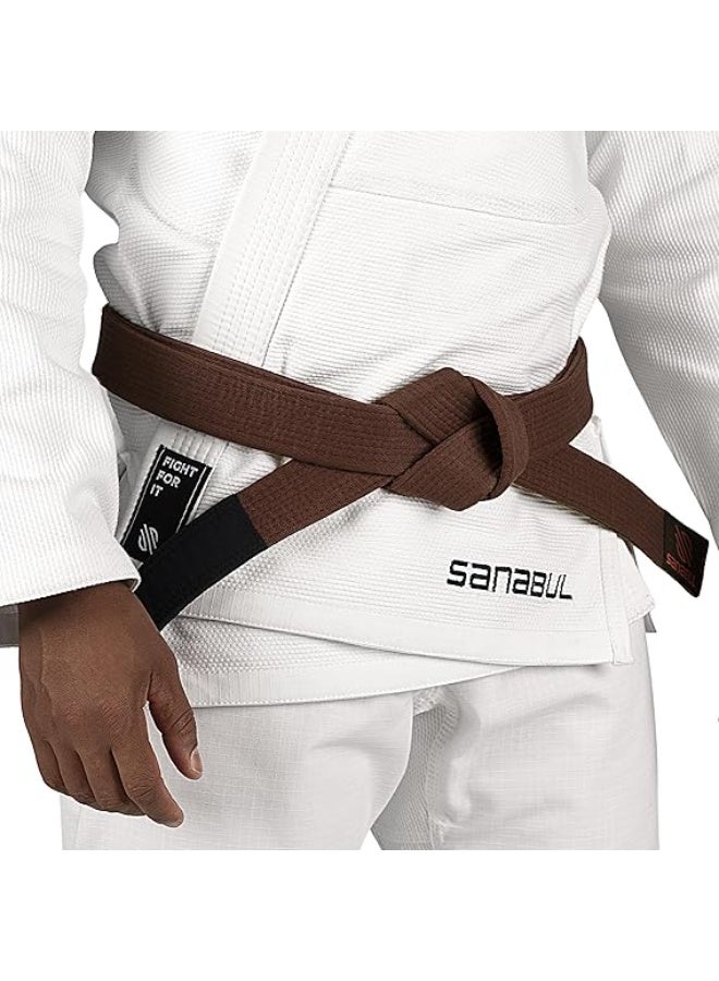 Sanabul  BJJ Belt Men & Women | Brazilian Jiu Jitsu Belt with Ranking Stripes Sleeve Bar | Kids Jiu Jitsu Gi | IBJJF Approved (BROWN,A3)  - Image 4