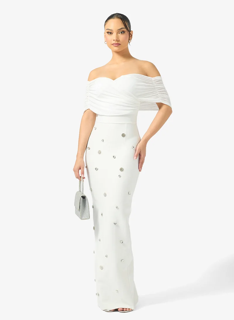 Off Shoulder Rhinestone Embellished Bodycon Dress