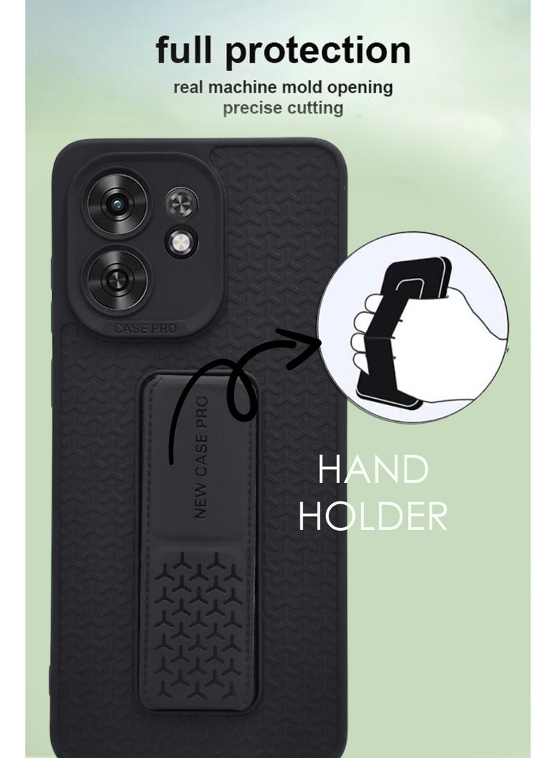 Honor X6d - Black Semi Soft Self Designed Magnetic Back Stand Case  With Foldable Kickstand & Finger Strap - Image 4