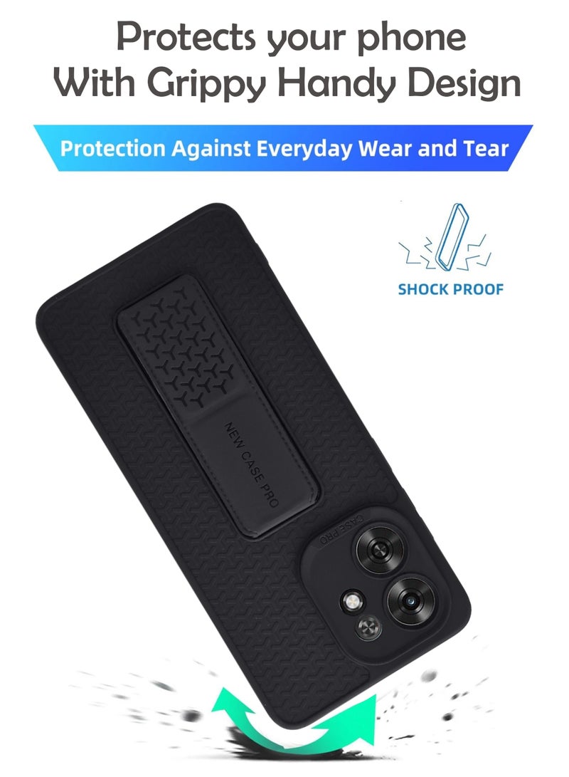 Honor X6d - Black Semi Soft Self Designed Magnetic Back Stand Case  With Foldable Kickstand & Finger Strap - Image 3