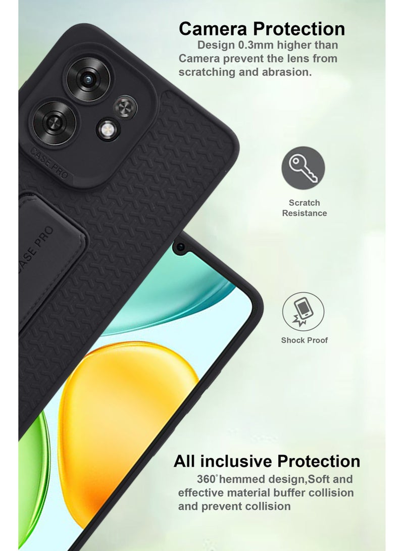 Honor X6d - Black Semi Soft Self Designed Magnetic Back Stand Case  With Foldable Kickstand & Finger Strap - Image 2